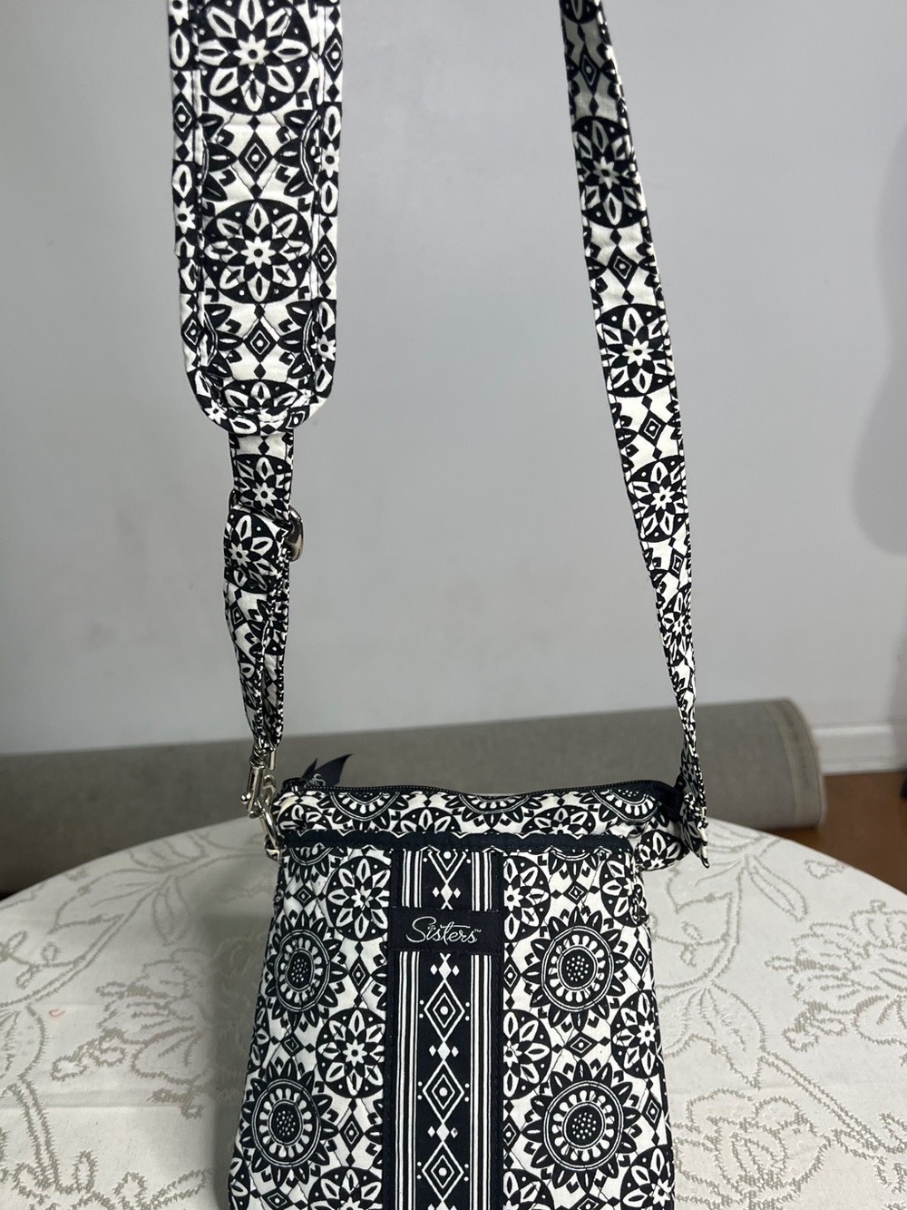 Sisters Black & White Patterned Crossbody Bag